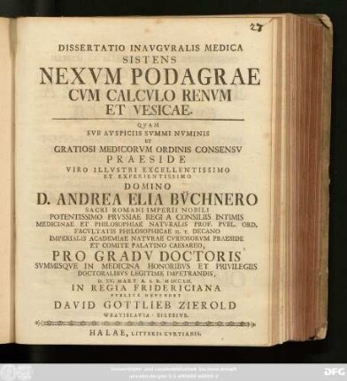 Dissertatio Inavgvralis Medica Sistens Nexvm Podagrae Cvm Calcvlo Renvm Et Vesicae