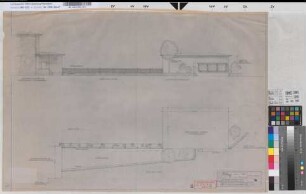 Wiederaufbau des Empfangsgebäudes [Bahnhof] Oberhausen-Sterkrade: Gartenanlage und Unterrichtsraum: Grundriß, Ansicht, M.~1:50 Hge, Sknr.: 2, Fanr.: 7, Bunr.: 56