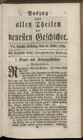 VII. Nachl. Coburg, den 18. Febr. 1758.