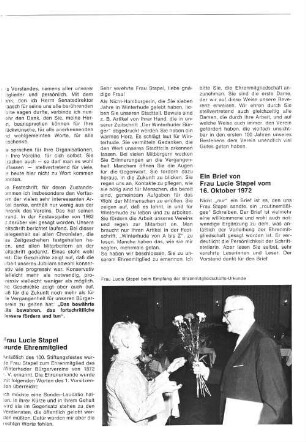 Frau Lucie Stapel wurde Ehrenmitglied