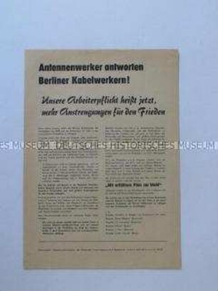 Propagandaflugblatt der Nationalen Front zur Planerfüllung