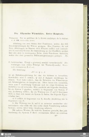 19a. Allgemeine Wärmetheorie. Erster Hauptsatz