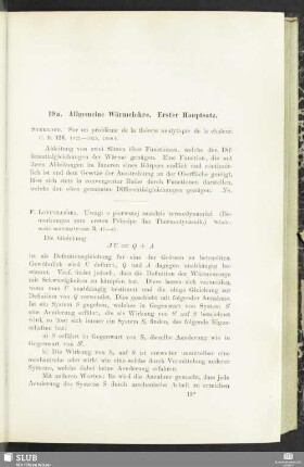 19a. Allgemeine Wärmetheorie. Erster Hauptsatz