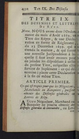 Titre IX. Des défenses et lettres de Répy.