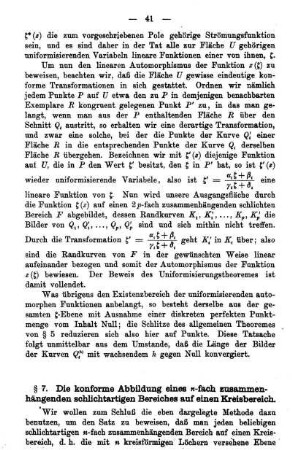 § 7. Die konforme Abbildung eines n-fach zusammenhängenden schlichtartigen Bereiches auf einen Kreisbereich.