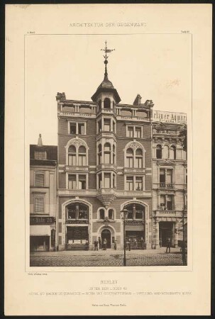 Wohn- und Geschäftshaus Dr. Freund, Berlin: Ansicht (aus: Architektur der Gegenwart : Übersicht der hervorragensten Bauausführungen der Neuzeit, 2.Band, hrsg. von Hugo Licht mit Text von A. Rosenberg)