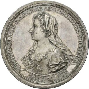 Medaille von Georg Wilhelm Vestner auf den Tod von Christiane Charlotte von Württemberg, Regentin von Brandenburg-Ansbach