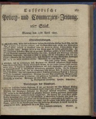 16tes Stück, Montag den 13ten April 1807