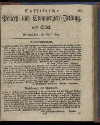 16tes Stück, Montag den 13ten April 1807