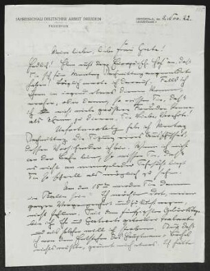 Brief von Fritz Brehmer von Jahresschau deutscher Arbeit  an Margarete Hauptmann