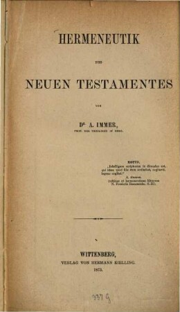 Hermeneutik des Neuen Testamentes