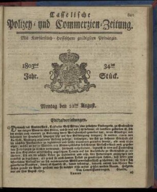 34tes Stueck, Montag den 22ten August 1803