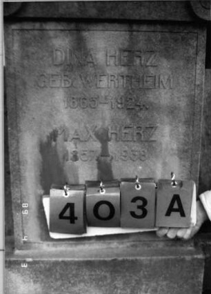 Grabstein 403 (Index: 100088340) Material: gelber Sandstein Maße HxBxT: 143x198x29 cm Besonderheit: Doppelgrab: Grabstein 403A