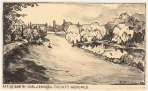 Parkanlage zwischen U-Bahnhof Thielplatz und Grunewald, Berlin-Dahlem: Perspektivische Ansicht der Teilbebauung