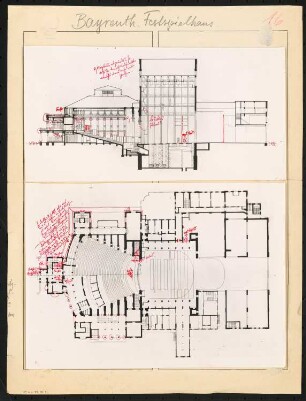 Festspielhaus, Bayreuth: Grundriss und Längsschnitt