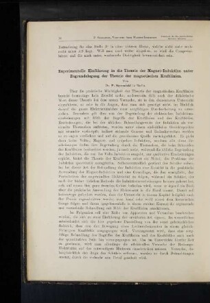 Experimentelle Einführung in die Theorie der Magnet-Induktion unter Zugrundelegung der Theorie der magnetischen Kraftlinien.