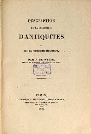 Description de la collection d'antiquités de M. le vicomte Beugnot