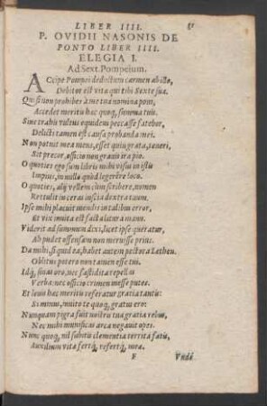 P. Ovidii Nasonis De Ponto Liber IIII.