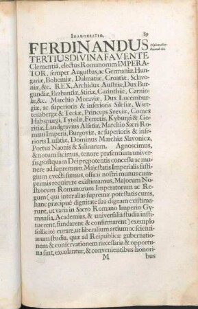 Ferdinandus Tertius Divina Favente Clementiâ, electus Romanorum Imperator [...]