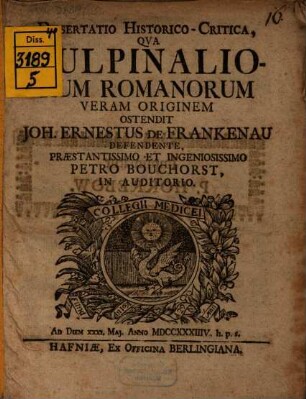 Diss. hist. crit. qua Vulpinaliorum Romanorum veram