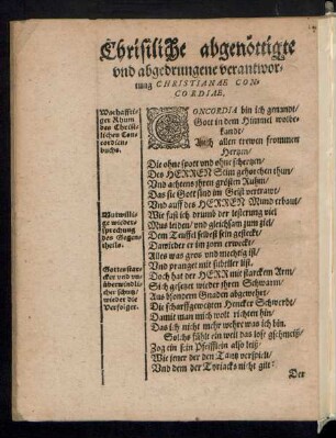 Christliche abgenöttigte und abgedrungene verantwortung Christianae Concordiae.