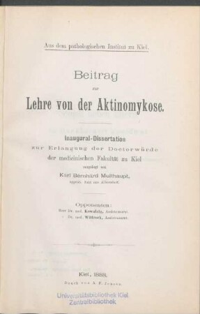 Beitrag zur Lehre von der Aktinomykose