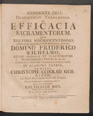 Dissertatio Theologica, De Efficacia Sacramentorum