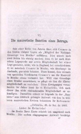 VI. Die maurerische Sanction eines Betrugs.