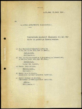 Anschreiben/ Deckblatt zu Abschrift