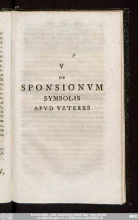 V De Sponsionum Symbolis Apud Veteres