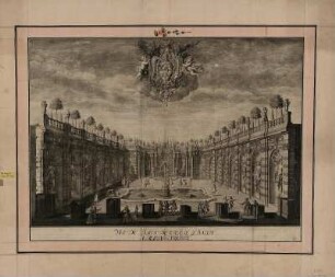 Ansicht des Nymphenbades im Zwinger zu Dresden, Kupferstich, um 1721 : Vue Du Bain Derriere Le Salon Â Main Droite / M. D. Pöppelmann. - [Dresden] , [um 1721]. - 1 Ansicht auf 1 Kunstbl. : Kupferstich ; 75 x 52 cm