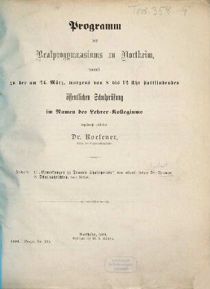 Programm des Realprogymnasiums zu Northeim : für das Schuljahr von Ostern ... bis Ostern .... 1890/91