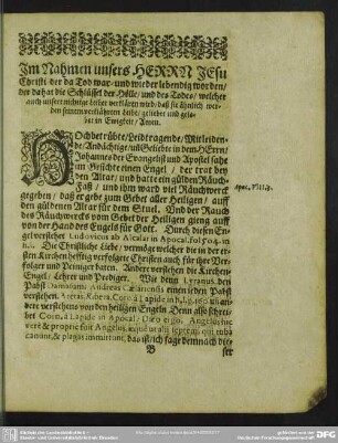 Leichenpredigt : Christliche Leich-Predigt. [Eingang]. Textus. [Exordium]