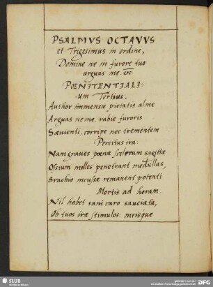 Psalmus Octavus et Trigesimus in ordine, [...] Poenitentialium Tertius.