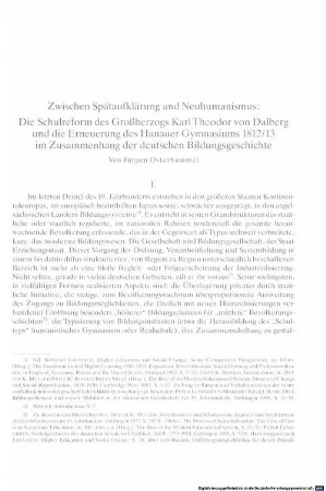 Zwischen Spätaufklärung und Neuhumanismus : die Schulreform des Großherzogs Karl Theodor von Dalberg und die Erneuerung des Hanauer Gymnasiums 1812/13 im Zusammenhang der deutschen Bildungsgeschichte