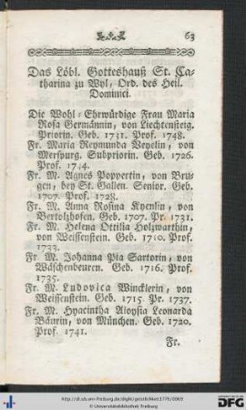 Das Löbl. Gotteshauß St. Catharina zu Wyl, Ord. des Heil. Dominici.