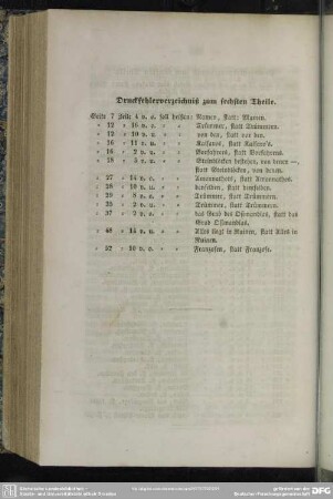 Druckfehlerverzeichniß zum sechsten Theile