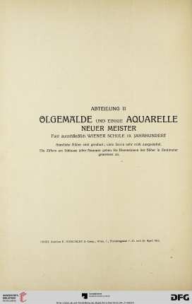 Abteilung II: Ölgemälde und einige Aquarelle neuer Meister (Nr. 75-144)