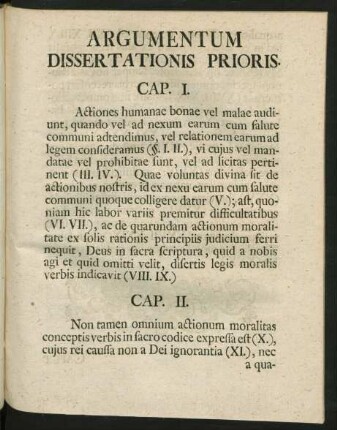 Argumentum Dissertationis Prioris