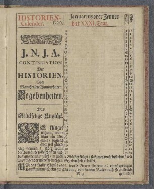 Historien Calender 1720