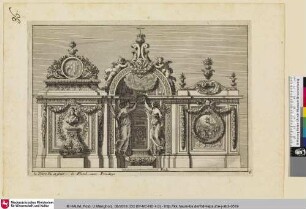 [Zwei-geteilter Tabernakelentwurf mit zwei Engelskulpturen in der Mitte, die einen Kranz halten; Projet alternatif de tabernacles]