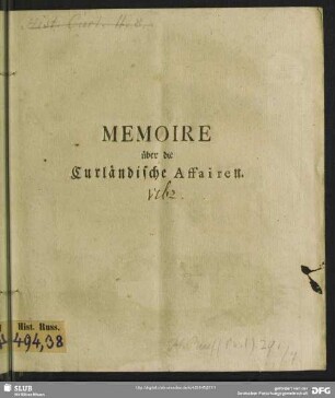 Memoire über die Curländische Affairen
