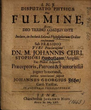 Disputatio Physica De Fulmine