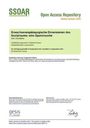 Erwachsenenpädagogische Dimensionen des Sozialraums: eine Spurensuche