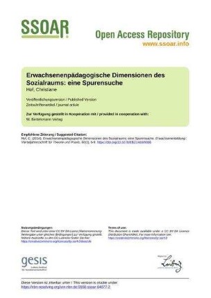 Erwachsenenpädagogische Dimensionen des Sozialraums: eine Spurensuche