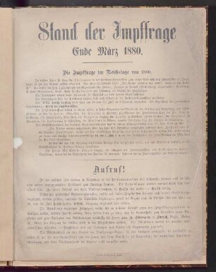 Stand der Impffrage : Ende März 1880