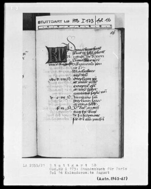 Lateinisches Stundenbuch — KL-Ligatur, Folio 16recto
