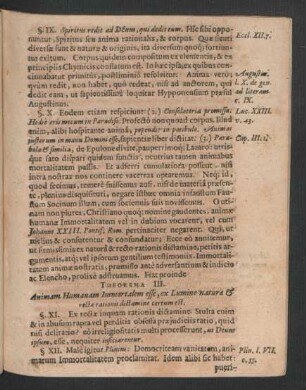 Theorema III. Animam Humanam Immortalem esse, ex Lumine naturae & rectae rationis dictamine certum est.