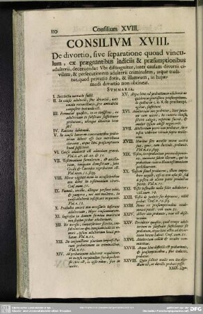 Consilium XVIII. De divortio, sive separatione quoad vinculum, ex praegnantibus indiciis & praesumptionibus adulteriim decernenda [...]