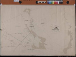 Karte über die Feldmark Emlichheim Feldmark mit Ortslage. Verlauf der von der Gemeinde Emlichheim und der von der Bauerschaft Kalle beanspruchten Grenze Ausf.-Art: Farbige Zeichnung. Südlich der Vechte topographisch aufgenommen, nördlich derselben nach der Papenschen Karte kopiert Herst.: Kellner Format: 65 x 98 cm Maßstab: 1 : 10000